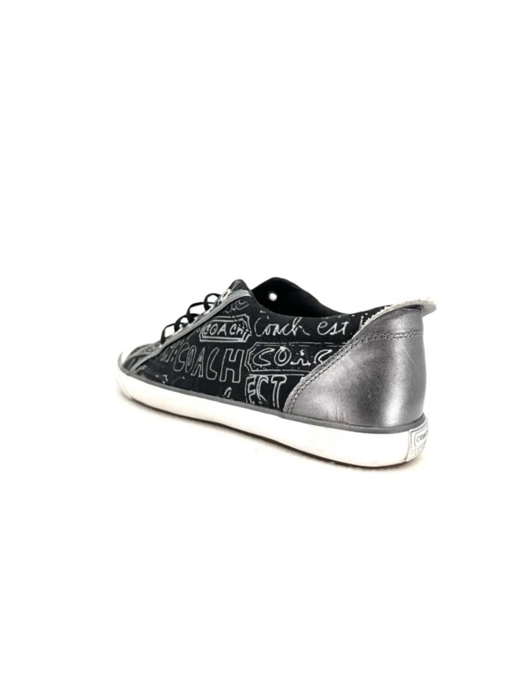 Coach Barrett Black Silver Graffiti sneakers logo low top canvas Sz 9.5